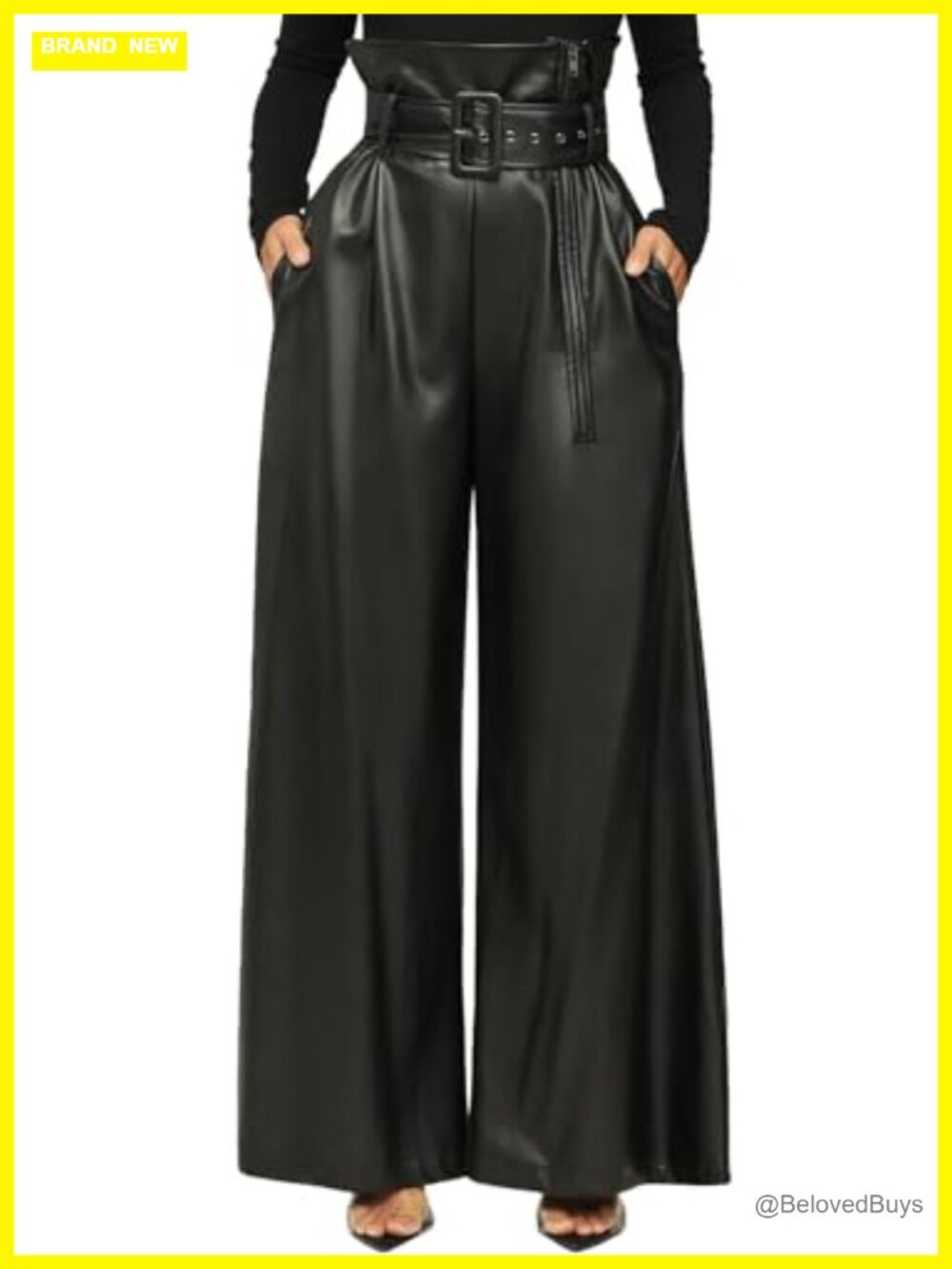Faux Leather Pants High Waisted Wide Leg Straight Leg Casual